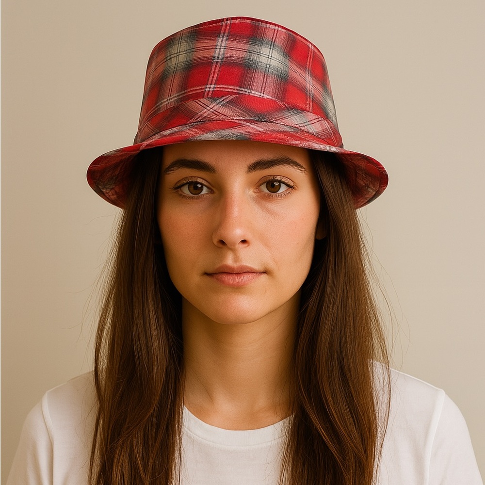 Red plaid fedora hat
